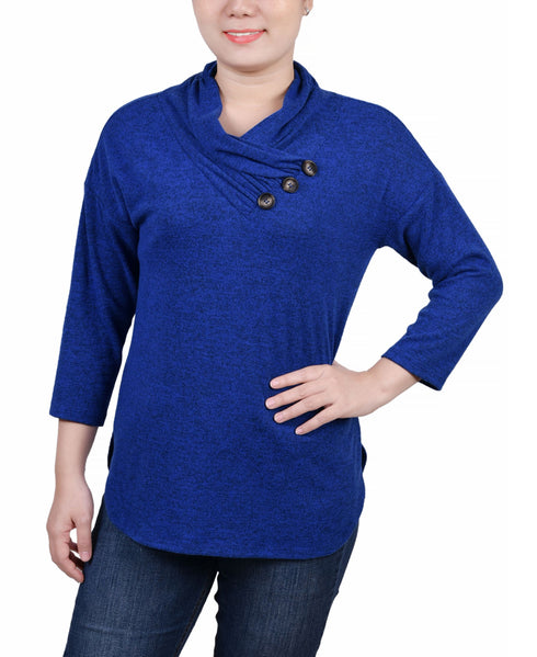 NY Collection Petite 3/4 Sleeve Crossover Cowl Neck Top